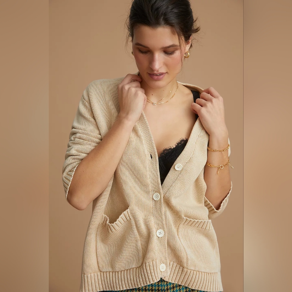 Anthropologie DEMYLEE Heavyweight Cotton Slouchy Patch Pocket Cardigan XL